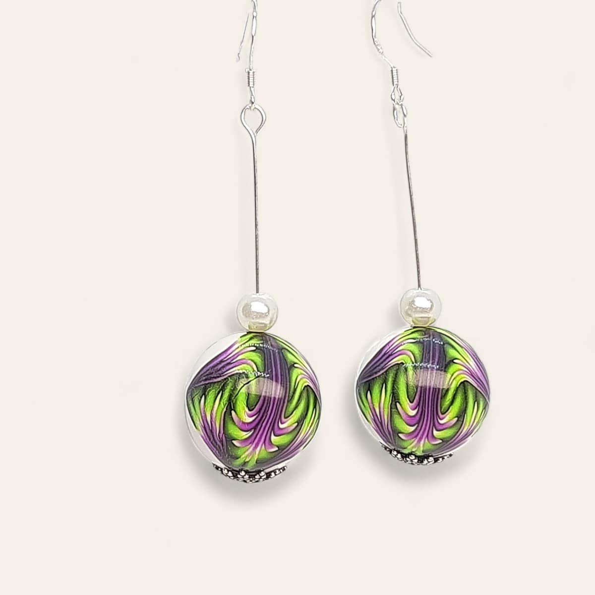 Pendientes Paraíso Floral Esfera Blanco - Imagen 2